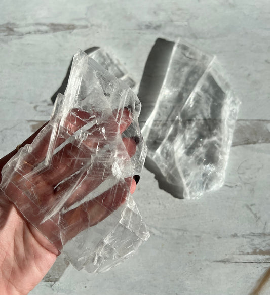 Raw Looking Glass Selenite Plates- Cleaning + Clearing