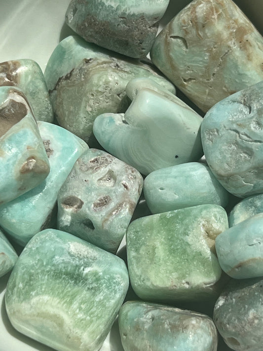 Blue Aragonite Tumbled Pocket Stone- Intuition, Psychic Development, Lung Health, Joy Renewal