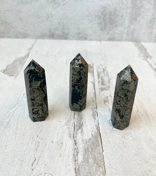 Black Pyrite Towers- Strength, Protection, Creativity, Luck, Prosperity