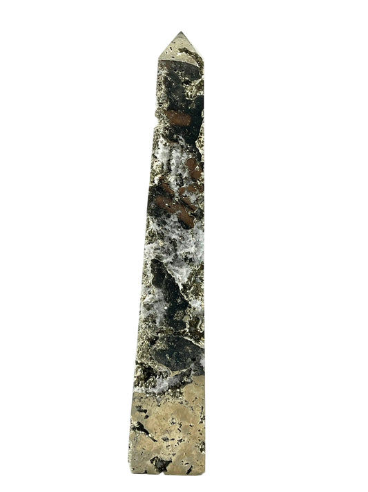 Large Druzy Pyrite Tower with Quartz Inclusions- Amplifies Energy, Abundance, Manifesting, Prosperity