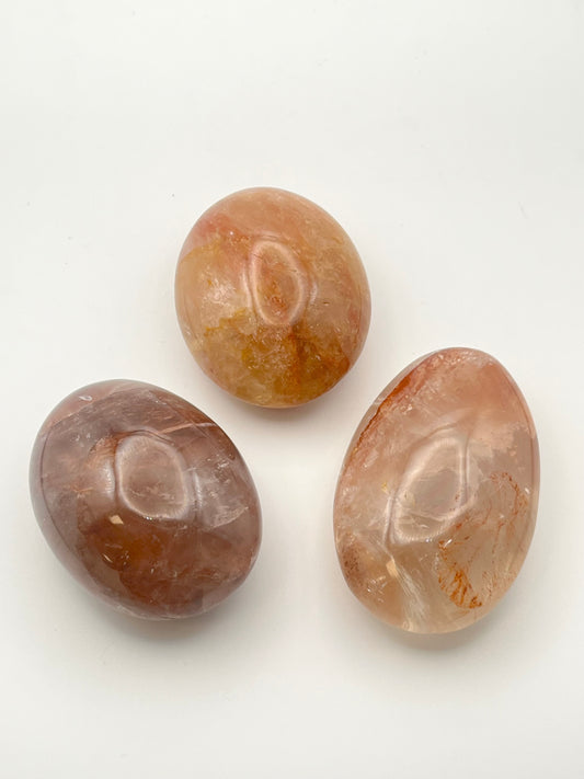 Large Golden Healer Palm Stones with Fire Quartz Inclusions- Multi-Dimensional Healing, Inner Strength, Vitality, Focus