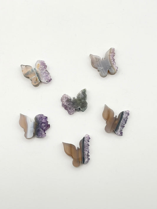 Mini Druzy Amethyst Butterfly Carvings- Peace, Intuition, Divine Guidance, Soothing