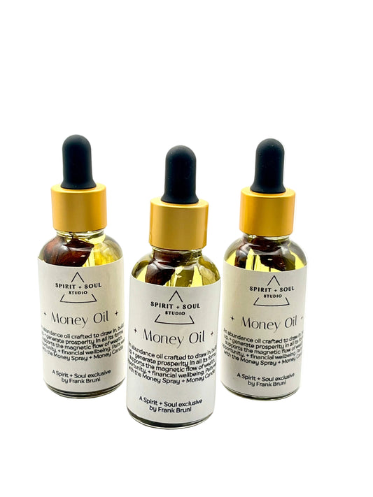 Money Oil by Frank Bruni dropper bottles, included in the Morning Ritual Luxe: Wealth gift set
