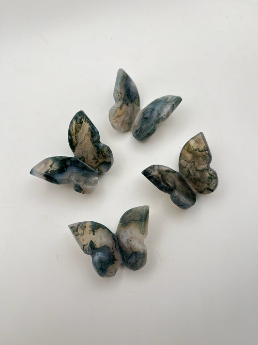 Moss Agate 3D Butterfly Carvings- New Beginnings, Attracting Abundance, Growth, Immune Boosting, Anti-Inflammatory