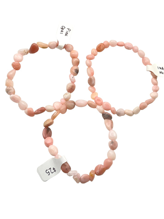 Pink Opal Tumbled Crystal Bracelet- Heart Healing, Emotional Health, Spiritual Awakening, Acceptance