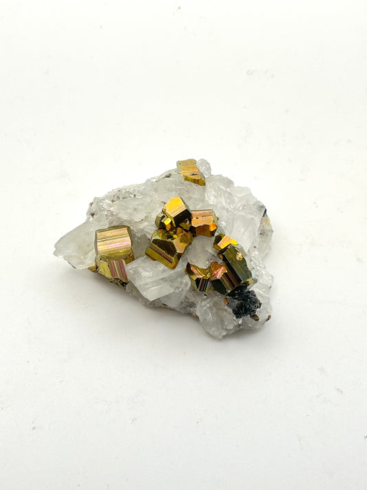 Rainbow Pyrite on Quartz- Abundance, Protection, Magic, Success, Amplifies Energy