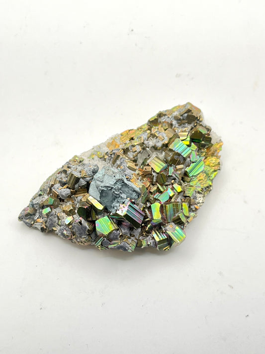 Rainbow Pyrite on Quartz- Abundance, Protection, Magic, Success, Amplifies Energy