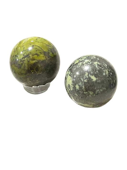 Rare Serpentine Sphere with Pyrite Inclusions- Personal Power, Transformation, Energetic Protection, Growth