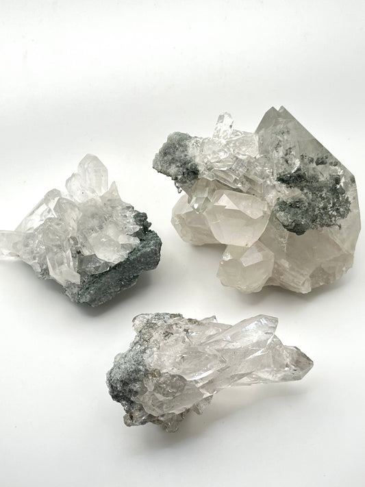 Rare + High Quality Himalayan Nirvana Quartz Clusters with Chlorite Inclusions- Ancient Wisdom, Energy Cleansing, Emotional Renewal, Inner Peace