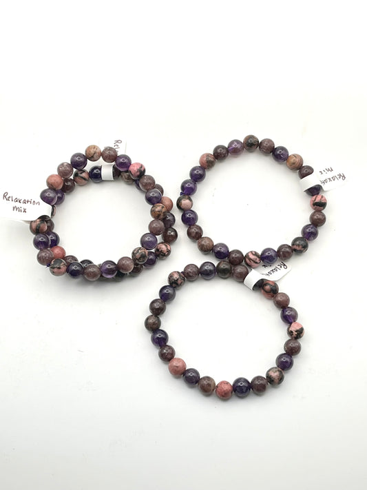 Relaxation Crystal Bracelet (Amethyst, Rhodonite + Lepidolite Mix)