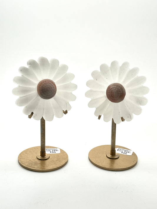 Selenite Daisy Carvings on Stand (Fluorite + Pink Opal)