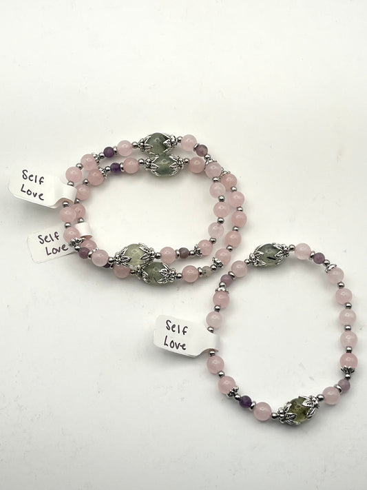 Self Love Crystal Bracelet (Rose Quartz, Green Prehnite + Lepidolite)- Love, Heart Opening, Calming