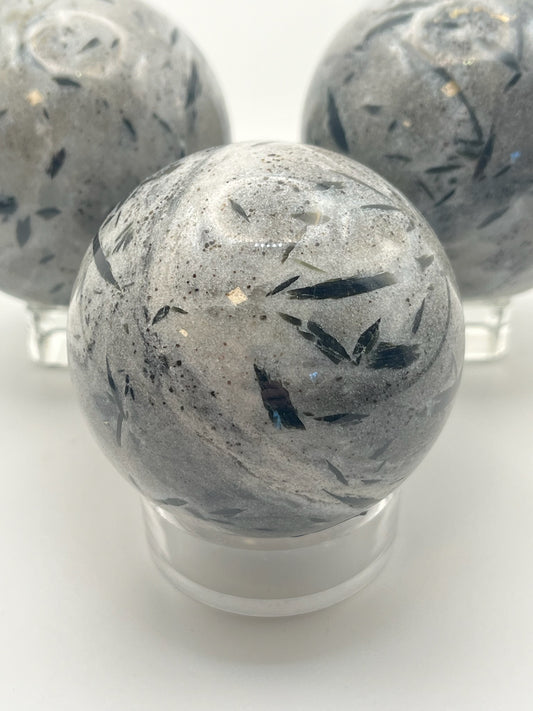 Tourmalinated Quartz Spheres- Energetic Protection, Energy Cleansing, Duality
