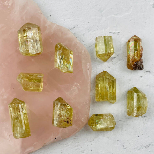 Raw Mini Yellow Apatite Points- Motivation, Alignment, Confidence, Abundance