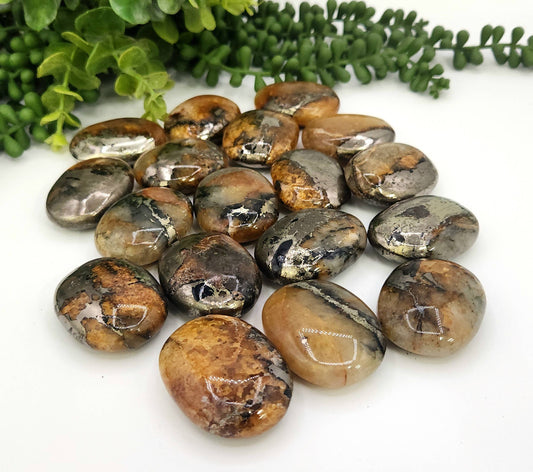 Golden Healer Palm Stones with Pyrite Inclusions- Abundance, Healing, Prosperity, Protection, Manifesting