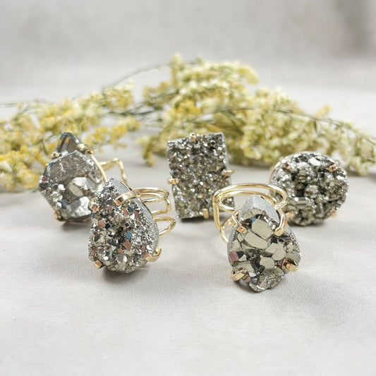 Gold Pyrite Statement Ring - Manifesting, Abundance, Prosperity