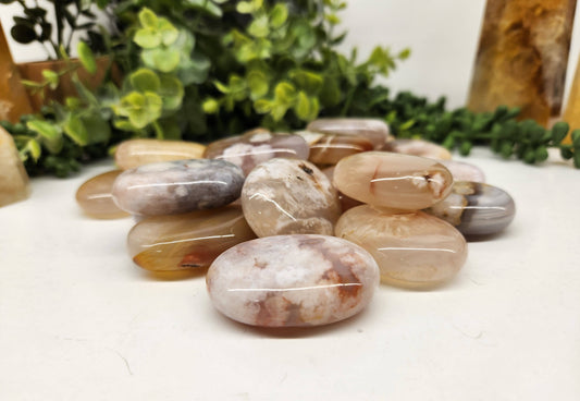 Flower Agate Palm Stones- Emotional Support, Healing, Self-Growth, Motivation, Passion