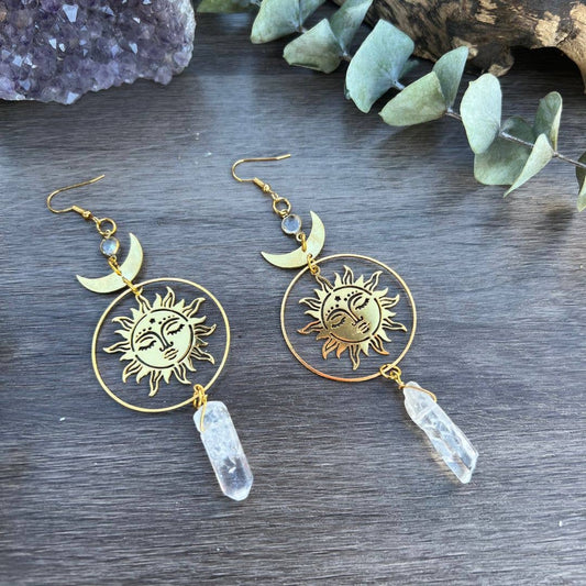 Clear Quartz Healing Sun Earrings- Amplifies Intention + Raises Vibration