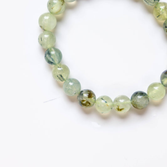 Epidote In Prehnite with Black Tourmaline Crystal Bracelet- Energetic Protection, Heart Healing, Unconditional Love