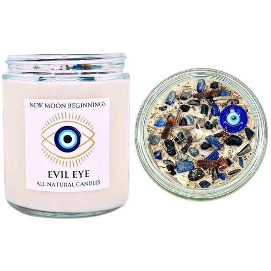 Evil Eye Protection Crystal + Herbs Candle