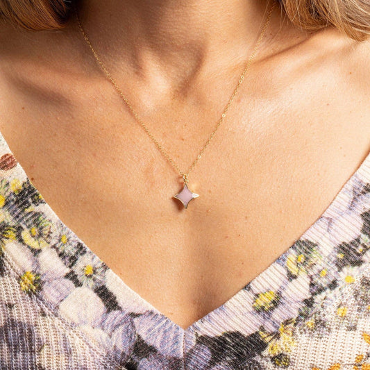 Pink Opal Star Gold Necklace- 14k Gold Filled