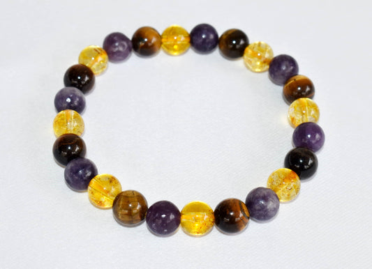 Depression Support Crystal Bracelet (Tiger's Eye, Lepidolite + Citrine Mix)