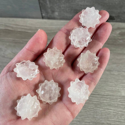 Mini Clear Quartz Sunny Face Carvings- Clarity, Amplifies Energy + Raises Vibration