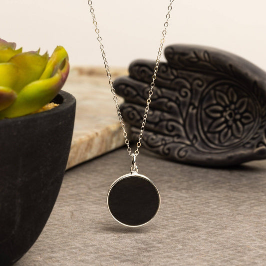 Black Obsidian Necklace- Sterling Silver Cable Chain