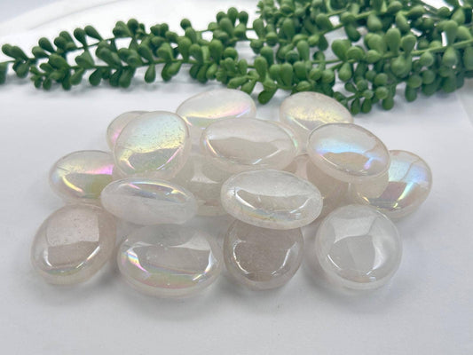 Angel Aura Quartz Palm Stones- Angelic Connection, Higher Consciousness + Wisdom