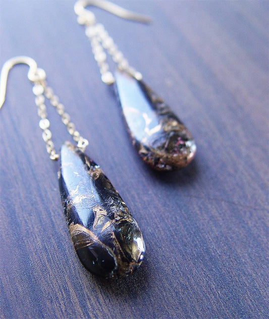 Obsidian Gold Chain Drop Earrings (14K Gold Filled)- Energetic Protection, Inner Magic, Shadow Work