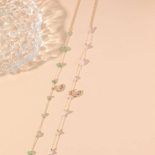 Gold Raw Green Aventurine Moon Anklet- Confidence, Growth, Motivation, Abundance, Heart Chakra