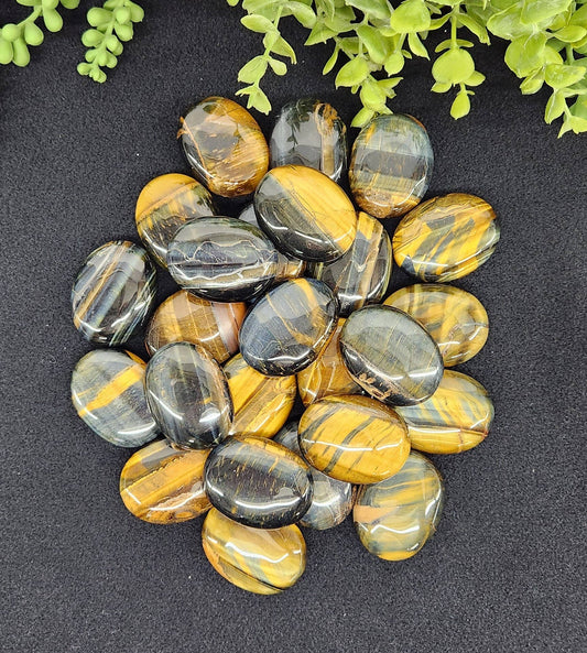 Blue Tiger's Eye Mini Palm Stones- Calming, Third Eye Opener, Fiery Confidence, Protection