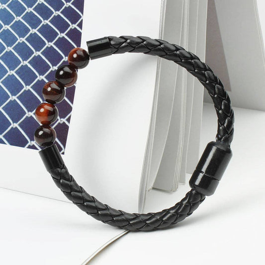 Red Tiger's Eye Leather Bracelet- Protection, Vitality, Sensuality, Creativity