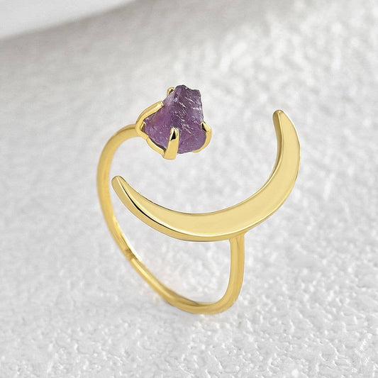 Adjustable Moon Amethyst Ring- Serenity, Peace, Protection