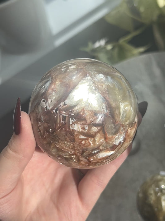 Natural Golden Mica Yellow Lepidolite Sphere- Willpower, Transformation, Inner Peace, Anti-Anxiety