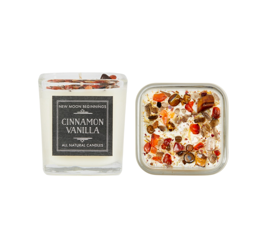 Cinnamon Vanilla Candles - Fall & Winter Candle - Crystals & Herbs Candle