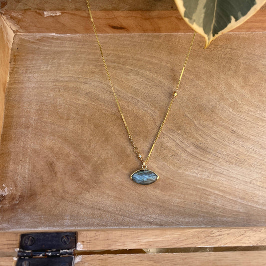 Gold Labradorite Evil Eye Necklace- Intuition, Magic, Psychic Protection