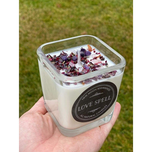 Love Spell Candle - Crystals & Herbs Candle