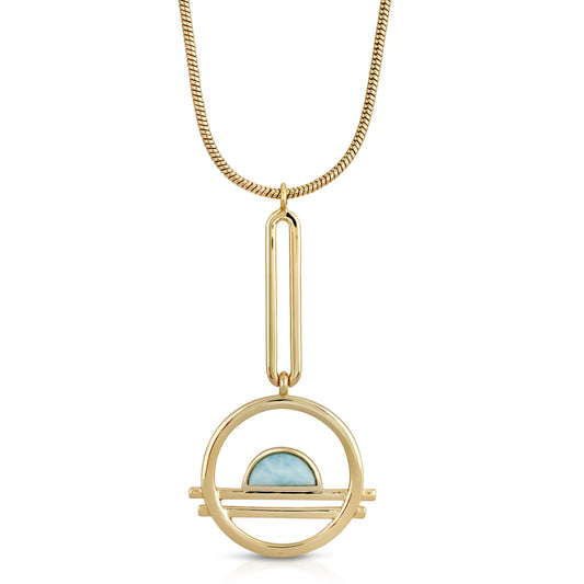 'Ocean Drive' Gold Larimar Pendulum Necklace- Calm, Clarity, Peace, Anti Anger