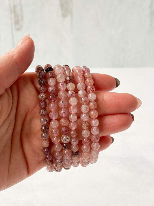 Strawberry Quartz Crystal Bracelet- Universal Love, Confidence, Life Purpose, Peace, and Divine Connections