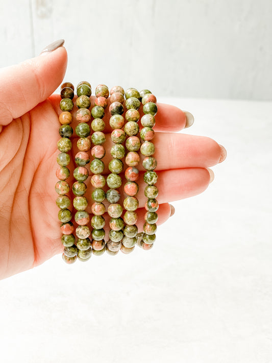 Unakite Crystal Bracelet- Grounding, Third Eye Chakra, Intuition