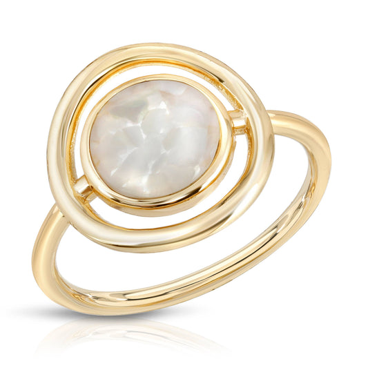 14K Mother of Pearl Eclipse Ring- Intuition, Calming, Flow, Healing
