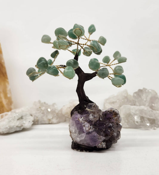 Green Aventurine with Amethyst Base Crystal Trees