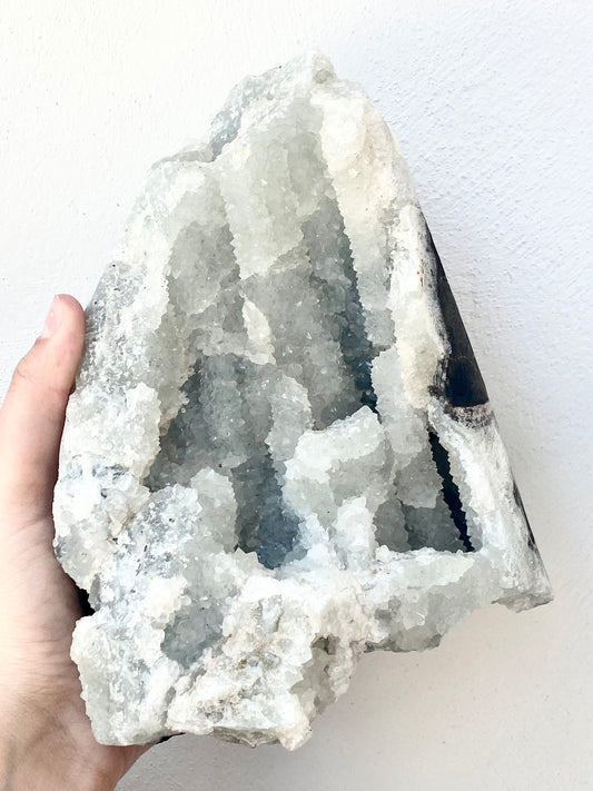 Apophyllite on Black Chalcedony Cluster- Bringer of Light, Protection, Energetic Cleansing, Angelic Connection, Calming, Emotional Harmony, Tranquility, Health