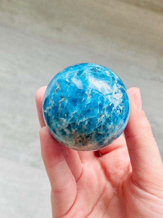 Blue Apatite Crystal Sphere- Personal Growth, Sacred Purpose, Past Life Work, Intellect, Intuition