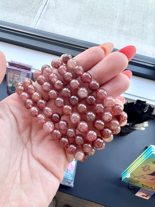 Strawberry Quartz Crystal Bracelet- Universal Love, Confidence, Life Purpose, Peace, and Divine Connections