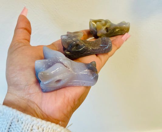 Druzy Agate Dragon Heads- Protection, Stability, Grounding, Concentration, Cleansing