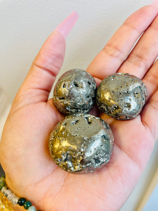 Pyrite Tumbled Pocket Stone- Manifesting, Abundance, Wealth, Prosperity