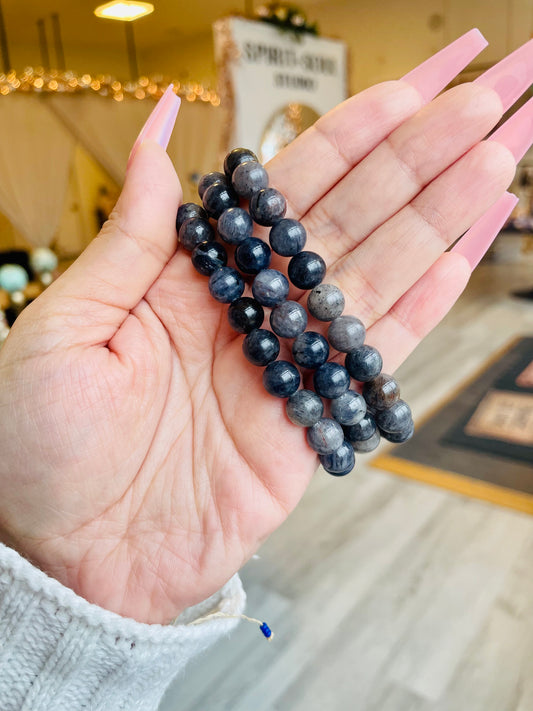 Blue Rutilated Quartz Crystal Bracelet- Healing, Emotional Support, Aligning, Calming