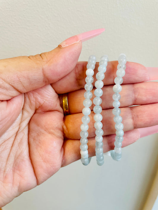 Polished Aquamarine Crystal Bracelets - Stress Reducer, Cooling, Calming, Clear Communication
